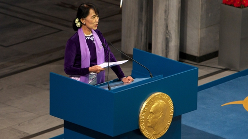 Aung San Suu Kyi accepting the award in person after 21 years