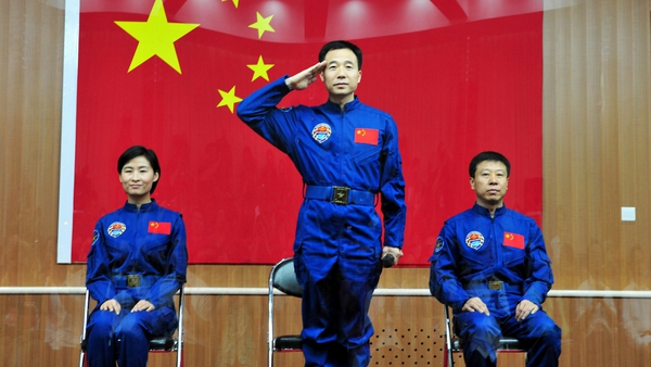 Chinese astronauts Liu Yang, Jing Haipeng and Liu Wang