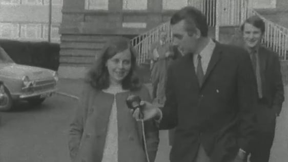 Bernadette Devlin pictured being interviewed by Don McManus for RTÉ News on the day of the election.
