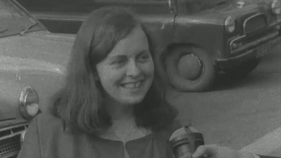 Bernadette Devlin pictured talking to RTÉ News on the day of the election, 17 April 1969.