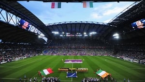 The Republic of Ireland and Italy line up for the anthems