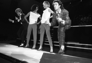 Andrew Ridgley in his Wham! days with George Michael, Pepsi and Shirley.