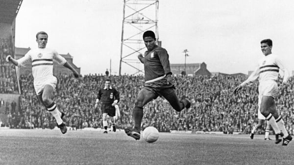 Eusebio in action against Hungary during the 1966 World Cup in England