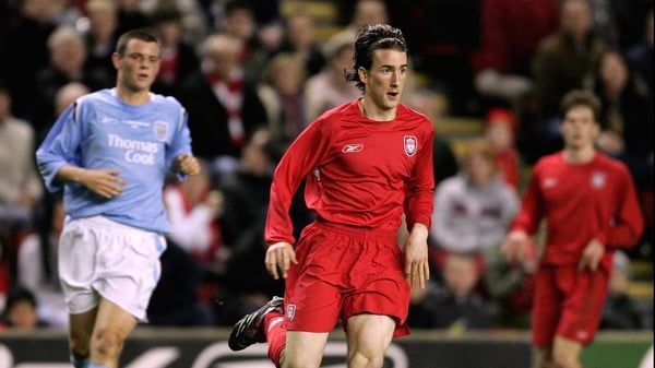 Miki Roque in action for Liverpool during the FA Youth Cup Final 1st Leg against Manchester City in 2006