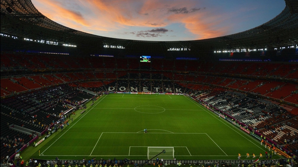 The Donbass Arena in Donetsk prepares to host the Portugal v Spain encounter