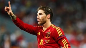 Sergio Ramos celebrates his Pirlo-esque penalty in the shoot-out