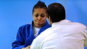 Fench judo triple world champion, Lucie Decosse (left) trains with national coach and judo world champion Larbi Bendoudaoud