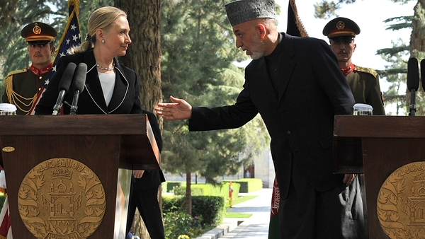 Hillary Clinton and Hamid Karzai met in Kabul this morning