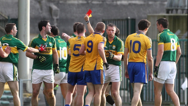 Referee Maurice Deegan shows a red card to Kerry's Paul Galvin last weekend