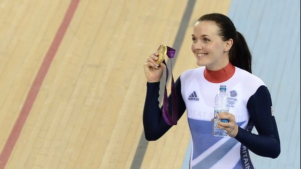 Victoria Pendleton celebrates with her gold medal at the London Olympics in 2012