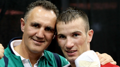 Nevin celebrates afterwards with his coach Billy Walsh
