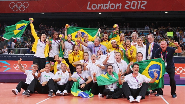 Brazil celebrate their victory at Earls Court
