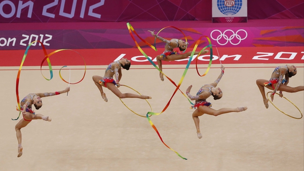 The Russian team perform with ribbons