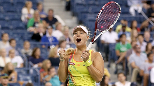 Angelique Kerber celebrates match point at Flushing Meadows