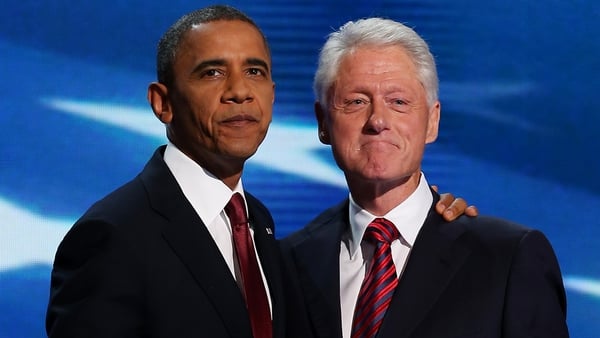 Barack Obama and Bill Clinton appeared on stage together on the second night of the convention