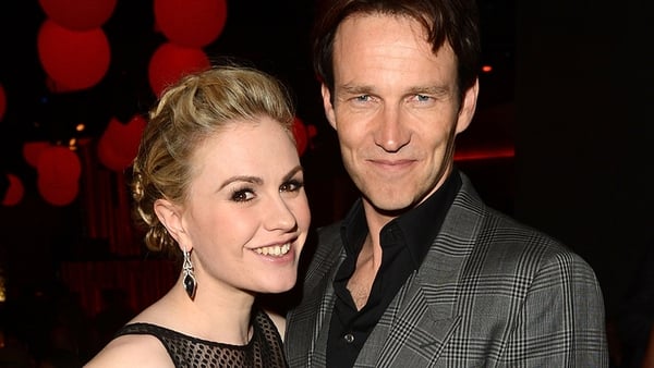 Paquin with on-screen co-star and husband Stephen Moyer, who plays Bill.