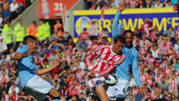 Manchester City appealed for handball for Peter Crouch's goal
