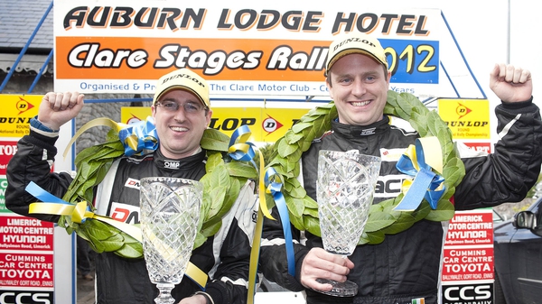 Brian O’Mahony (right) and co-driver John Higgins (left) won the Auburn Lodge Hotel Rally by 19 seconds