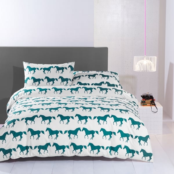 The 'Kissing Animals' collection includes duvet sets and towels that are available in two colour prints.
