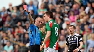 Mayo midfielder Barry Moran is shown a red card by referee Cormac Reilly