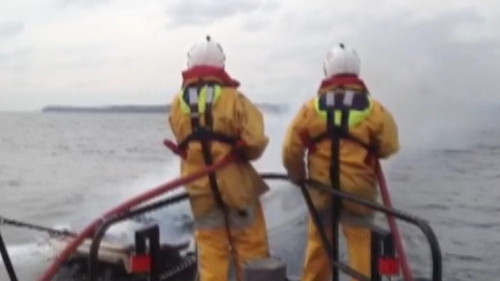 Members of the naval service and the Courtmacsherry RNLI lifeboat tried to extinguish the fire