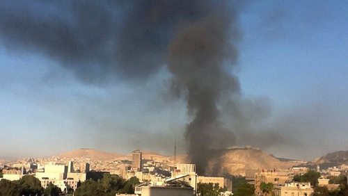 Syria's state-run news agency said a fire broke out in the area after the twin blasts