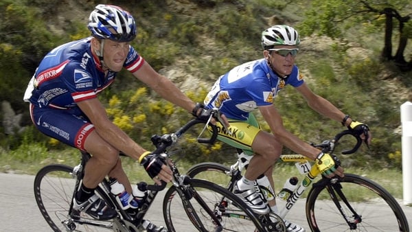 Lance Armstrong pictured with former team-mate Floyd Landis
