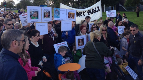 Priory Hall residents marched from Donaghmede Shopping Centre to Priory Hall