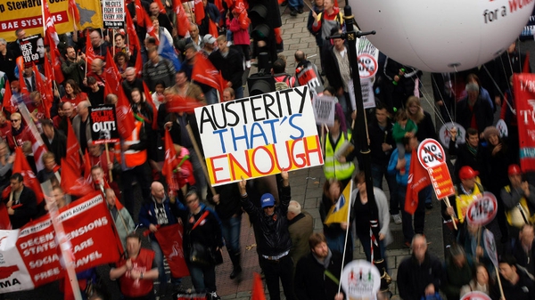 Anti-austerity rallies are also taking place in London (above) and Glasgow