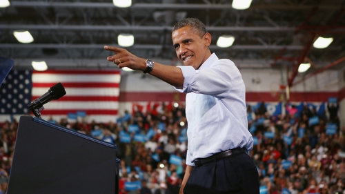 US President Barack Obama addresses a campaign rally at Lima Senior High School n Lima, Ohio