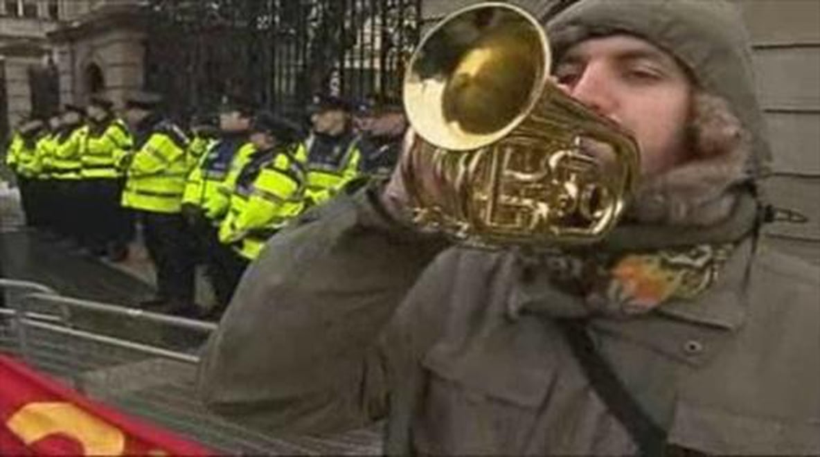 Protests outside Leinster House respond to Budget 2011