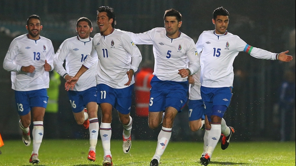 Rauf Aliyev of Azerbaijan (number 11) celebrates the opener against Northern Ireland