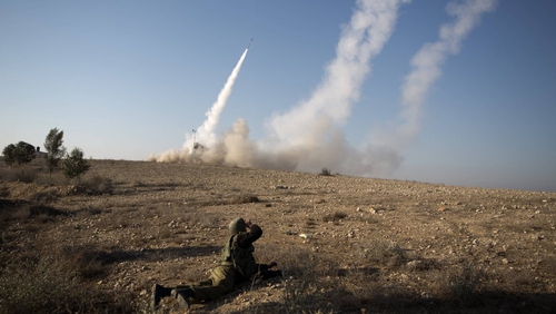 An Israeli missile is launched from the Iron Dome missile system in the southern Israeli city of Beer Sheva