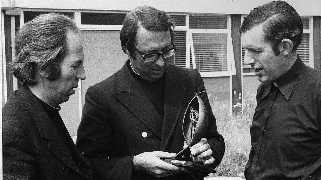 Desmond Forristal, Dermod McCarthy and Joe Dunn with UNDA award for the film 'Heirs of the Father' in 1979.