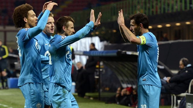Danny of Zenit St Petersburg (R) celebrates with team-mates
