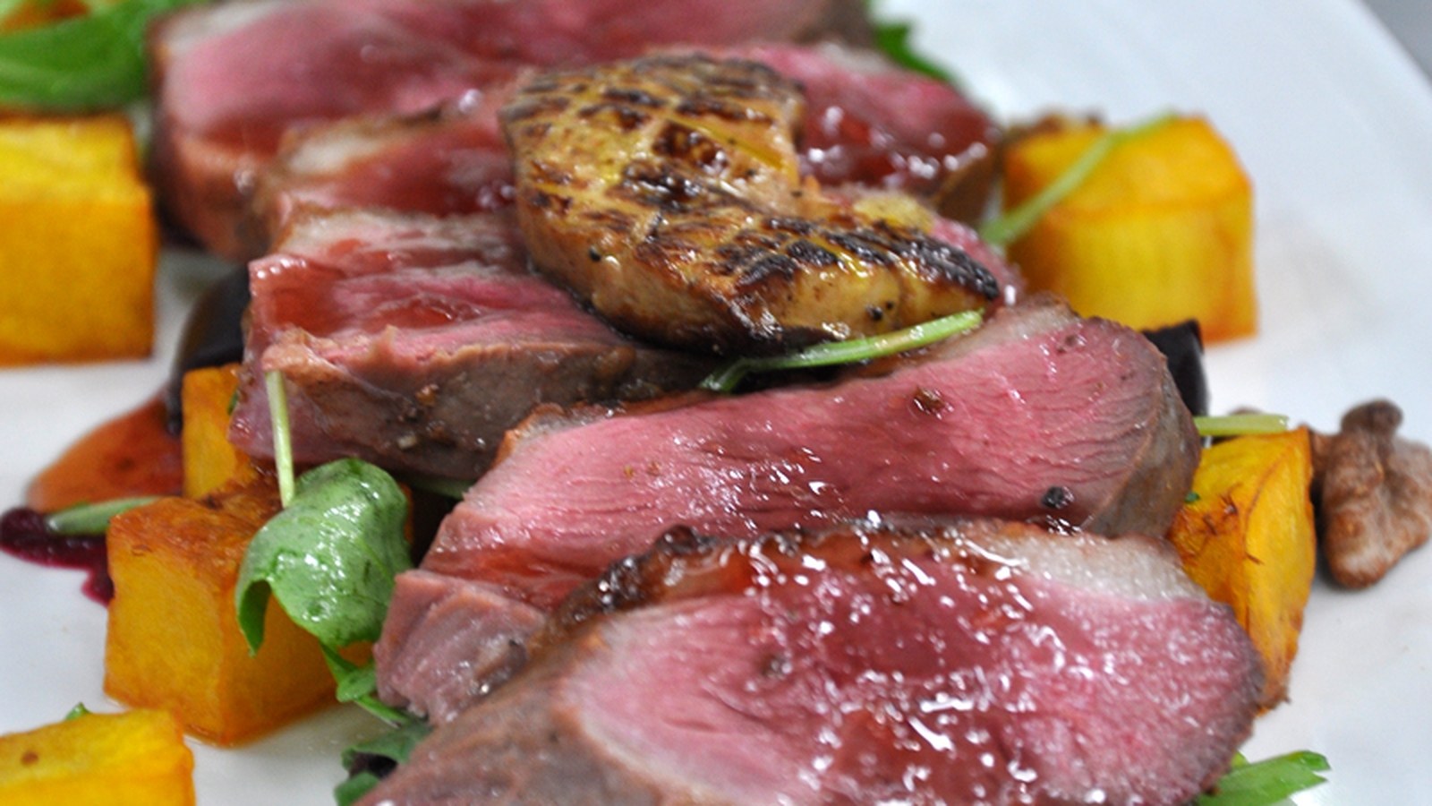 Tea smoked duck breast with baby beetroot