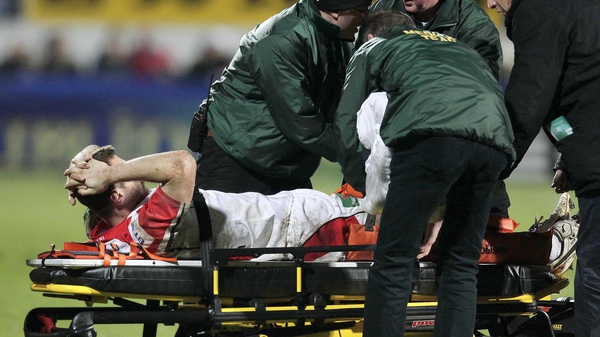 Tommy Bowe was stretchered from the Ravenhill pitch with lateral ligament damage during Ulster's defeat to Northampton