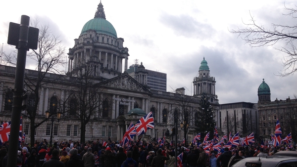 Several hundred people gathered outside Belfast City Hall yesterday