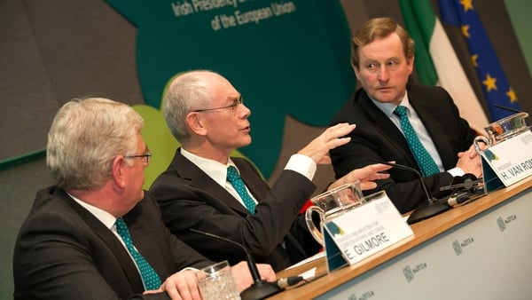Eamon Gilmore, Herman Van Rompuy and Enda Kenny at Dublin Castle
