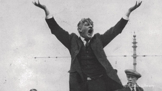 Jim Larkin addressing a crowd on O'Connell Street, Dublin in 1923.