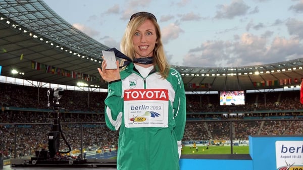 Loughnane on the podium in Berlin with her World Championship silver medal
