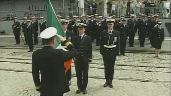 Crew of Irish Naval Services, LE Eithne, celebrate St. Patrick's Day in Rio