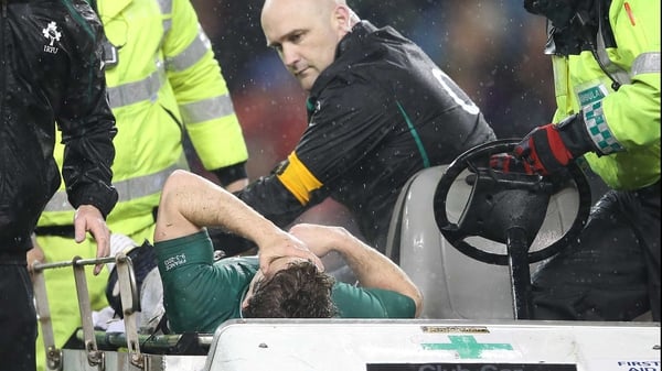 Eoin Reddan leaves the field on a stretcher