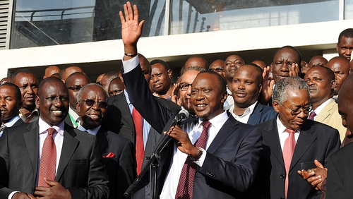 Uhuru Kenyatta adresses the crowd after his victory in Kenya's national elections