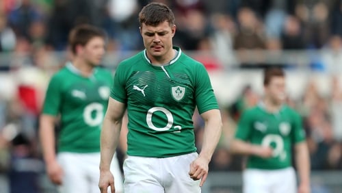 Brian O'Driscoll departs the Stadio Olimpico pitch after his indiscretion