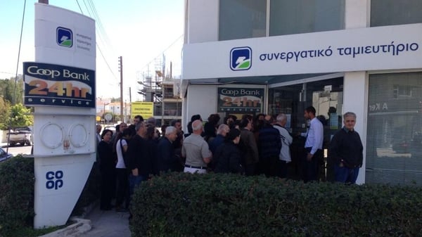 Queues formed outside a number of banks in Nicosia this morning (Pic: Will Goodbody)