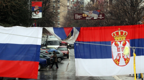 Serbian flags fly in Mitrovica, northern Kosovo