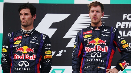 Mark Webber and Sebastian Vettel on the podium in Malaysia