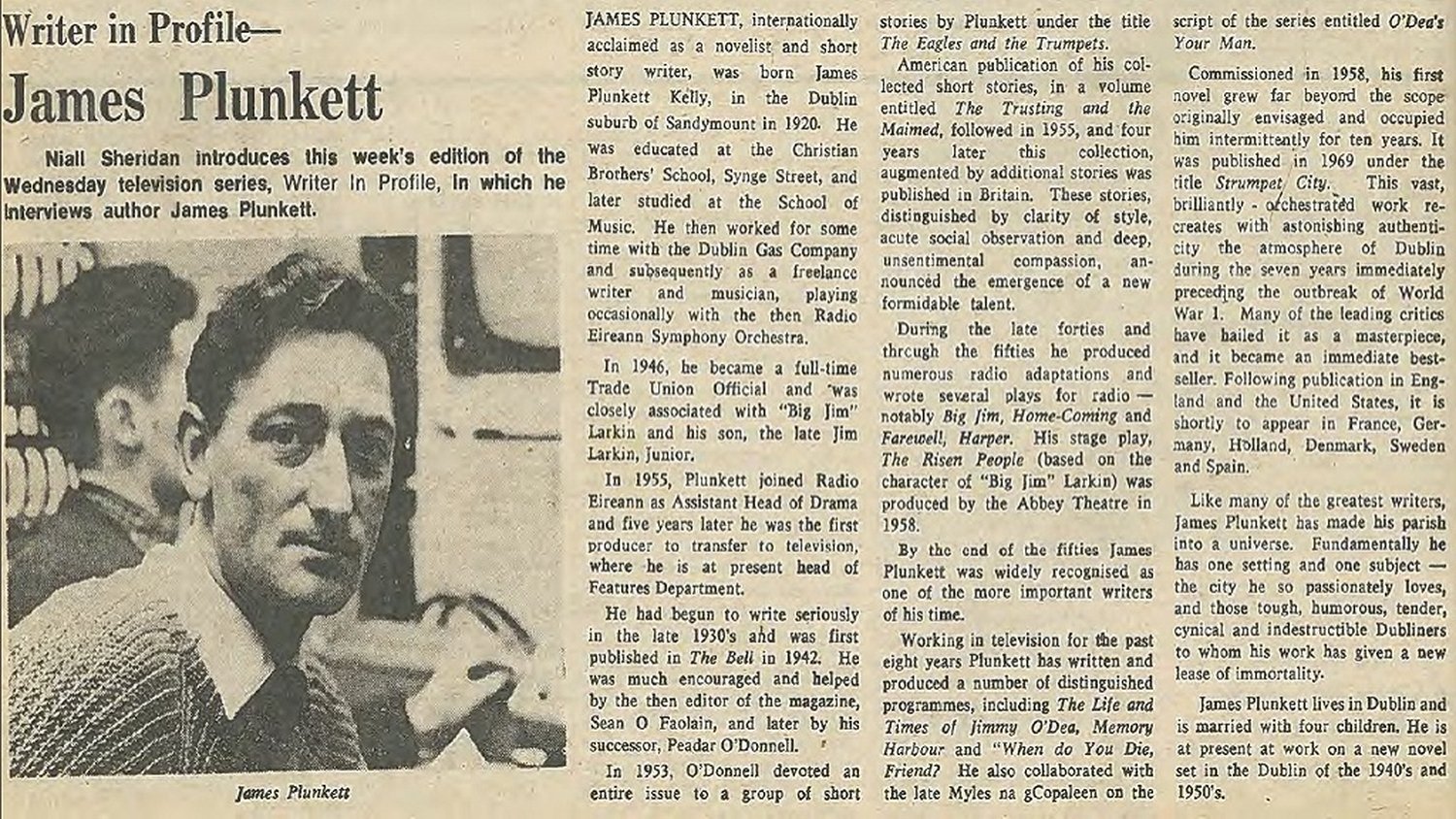 RTÉ Archives Arts and Culture Writer in Profile James Plunkett