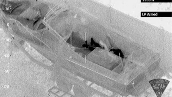 Police released an thermal image of Mr Tsarnaev lying in the boat in Watertown